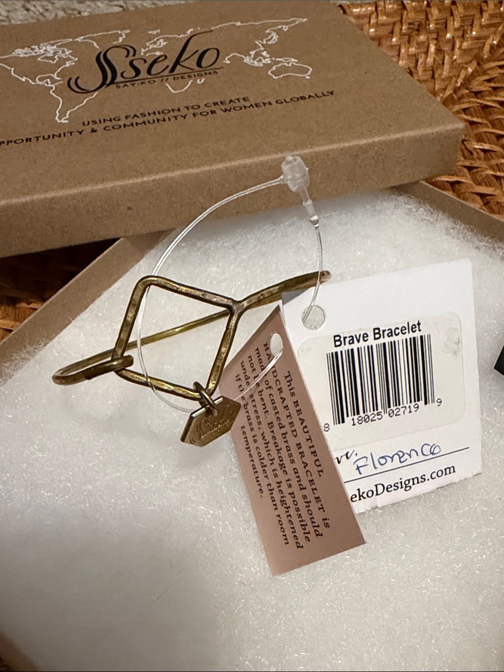 Sseko Brass Geometric Bracelet with Charm opening